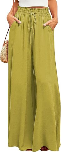 Ulovmi Women's Wide Leg Palazzo Pants High Waisted Flowy Lounge Trousers with Pockets in Saudi Arabia