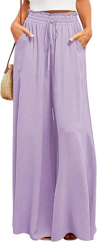 Ulovmi Women's Wide Leg Palazzo Pants High Waisted Flowy Lounge Trousers with Pockets in Saudi Arabia
