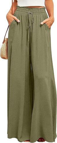Ulovmi Women's Wide Leg Palazzo Pants High Waisted Flowy Lounge Trousers with Pockets in Saudi Arabia