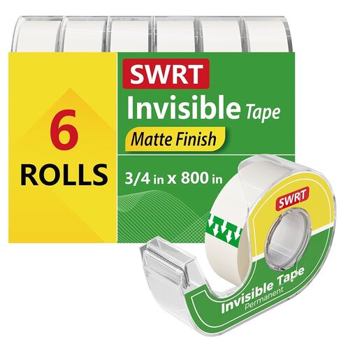 SWRT Invisible Tape with Dispensers, Matte Finish Clear Tape, 6 Rolls, 3/4 in x 800 Inches Each, Office Tape Rolls for Gift Wrapping, Home, School & Scrapbook Supplies in Saudi Arabia