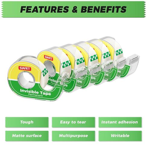 SWRT Invisible Tape with Dispensers, Matte Finish Clear Tape, 6 Rolls, 3/4 in x 800 Inches Each, Office Tape Rolls for Gift Wrapping, Home, School & Scrapbook Supplies in Saudi Arabia