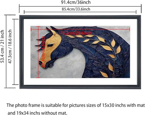 إطار صورة Mxtallup مقاس 19x34 من الخشب الصلب الأسود مقاس 15X30 يناسب الصورة مقاس 19x34 بدون حصيرة أو 15x30 مع حصيرة (T23B1934W1530) in Saudi Arabia