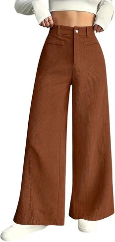 Womens High Waist Wide Leg Trousers Casual Loose Fit Trendy Straight Pants with Zipper and Button Closure in Saudi Arabia