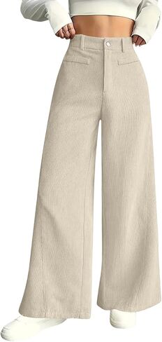 Womens High Waist Wide Leg Trousers Casual Loose Fit Trendy Straight Pants with Zipper and Button Closure in Saudi Arabia