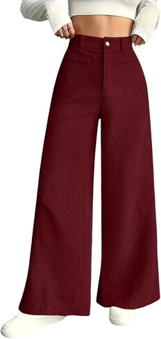 Womens High Waist Wide Leg Trousers Casual Loose Fit Trendy Straight Pants with Zipper and Button Closure in Saudi Arabia