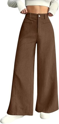 Womens High Waist Wide Leg Trousers Casual Loose Fit Trendy Straight Pants with Zipper and Button Closure in Saudi Arabia