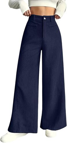 Womens High Waist Wide Leg Trousers Casual Loose Fit Trendy Straight Pants with Zipper and Button Closure in Saudi Arabia