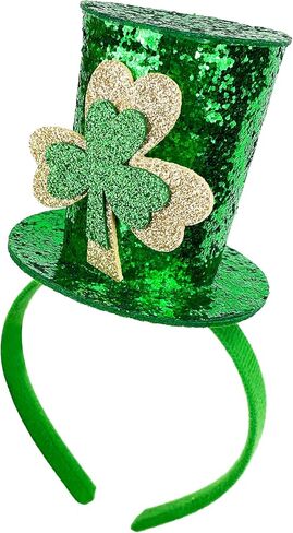 Hikkcos St Patricks Day Mini Top Hat Headband Leprechaun زي قبعة خضراء أعلى قبعة عقال الأيرلندية الترتر شامروك اكسسوارات للنساء زي in Saudi Arabia