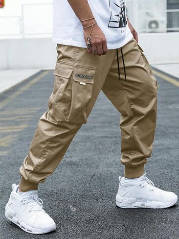 بنطال Cargo Jogger للرجال فضفاض مناسب للاستخدام في الهواء الطلق، سروال عمل رياضي كاجوال بأرجل مستقيمة لربيع الخريف in Saudi Arabia