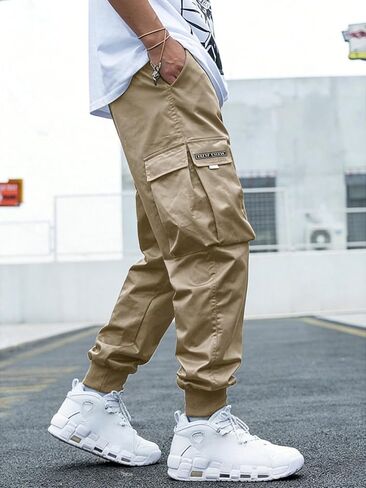 بنطال Cargo Jogger للرجال فضفاض مناسب للاستخدام في الهواء الطلق، سروال عمل رياضي كاجوال بأرجل مستقيمة لربيع الخريف in Saudi Arabia