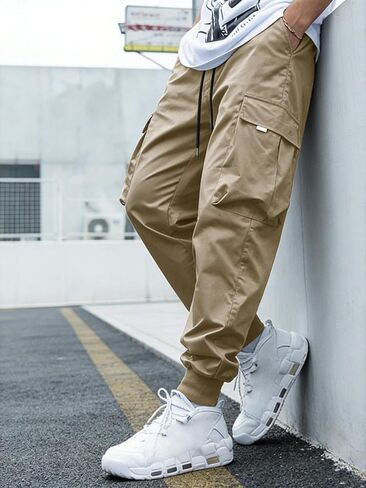 بنطال Cargo Jogger للرجال فضفاض مناسب للاستخدام في الهواء الطلق، سروال عمل رياضي كاجوال بأرجل مستقيمة لربيع الخريف in Saudi Arabia