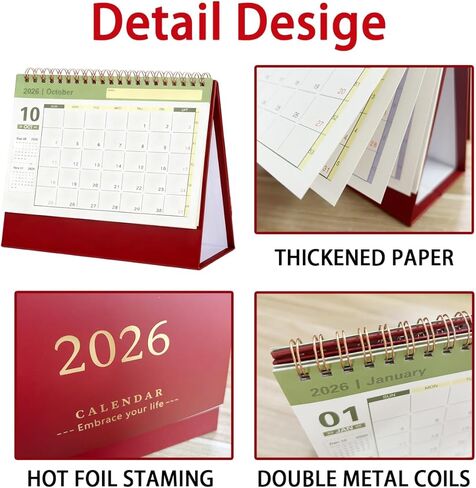 Desk Calendar 2026,Standing 2026 Desk Calendar,Flip Calender 14 Months Calendar(Nov 2025-Dec 2026) for Home School Office (Red) in Saudi Arabia