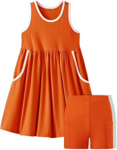 فستان فتاة Kids4ever مع شورت متوسط ​​الطول وفساتين بجيوب بدون أكمام للمراهقات من عمر 8 إلى 12 عامًا in Kuwait