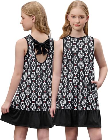 Mirawise Girls Summer Dress Tie Back Sleeveless Ruffle Hem Tween Elegant Dress with Pockets for 4-13Y in Saudi Arabia