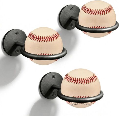 حامل تذكارات عرض البيسبول والكرة اللينة، حامل تخزين مضرب البيسبول، حامل عرض البيسبول عالي التحمل، رف تثبيت على الحائط للمقتنيات، أسود، 3 قطع من الأجهزة (3 عبوات) in Kuwait