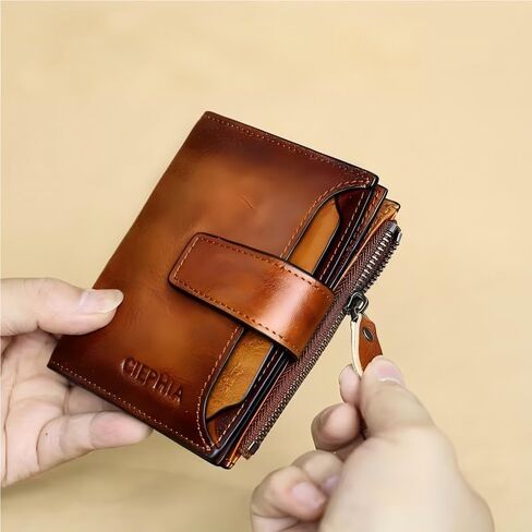 1pc Men's Vintage RFID Blocking Wallet - Genuine Leather -Theft Billfold with Zipper Coin Pocket, 17-Card Holder, ID Window& SD/SIM -Leather for Valentine's/Father's Day Gift Suitable for Men in Saudi Arabia