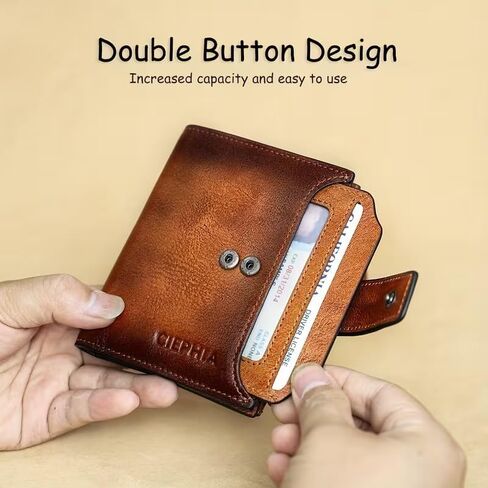 1pc Men's Vintage RFID Blocking Wallet - Genuine Leather -Theft Billfold with Zipper Coin Pocket, 17-Card Holder, ID Window& SD/SIM -Leather for Valentine's/Father's Day Gift Suitable for Men in Saudi Arabia