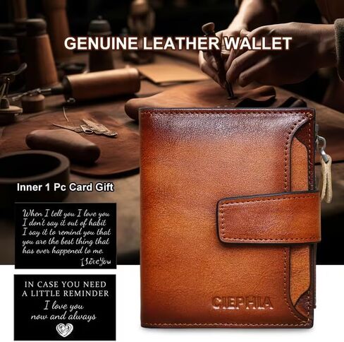 1pc Men's Vintage RFID Blocking Wallet - Genuine Leather -Theft Billfold with Zipper Coin Pocket, 17-Card Holder, ID Window& SD/SIM -Leather for Valentine's/Father's Day Gift Suitable for Men in Saudi Arabia