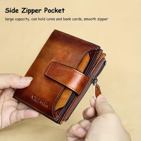 1pc Men's Vintage RFID Blocking Wallet - Genuine Leather -Theft Billfold with Zipper Coin Pocket, 17-Card Holder, ID Window& SD/SIM -Leather for Valentine's/Father's Day Gift Suitable for Men in Saudi Arabia