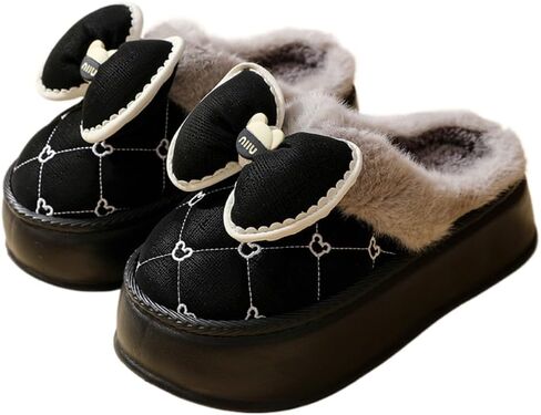 Premium Comfort Thick Cute Bow Diamond Women's Fuzzy House Slippers Indoor Soft Warm Kawaii Shoes Memory Foam in Saudi Arabia