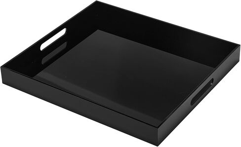 Large Glossy Black Acrylic Serving Tray (18×14Inches) with Cut Out Handles Spill Proof Acrylic Decorative Tray Organiser for Ottoman Coffee Table Countertop in Saudi Arabia