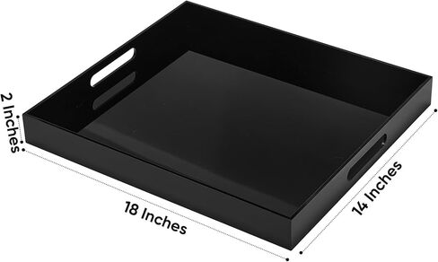 Large Glossy Black Acrylic Serving Tray (18×14Inches) with Cut Out Handles Spill Proof Acrylic Decorative Tray Organiser for Ottoman Coffee Table Countertop in Saudi Arabia