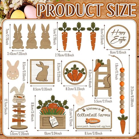 Chunful 14 Pcs Easter Decoration Easter Tiered Tray Decor with 4 Stands Bunny Cross Angel Table Wooden Sign He Is Risen Jesus Tomb Religious Farmhouse Ornament, Without Tiered Tray(Rabbits Carrots) in Saudi Arabia
