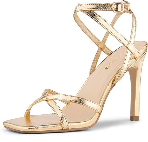 Women's Strappy Stiletto Heels Square Toe Ankle Strap Sandals | 3.75 Inch High Heels with Adjustable Ankle Strap for Wedding, Party, Evening and Special Occasion Wear in Saudi Arabia