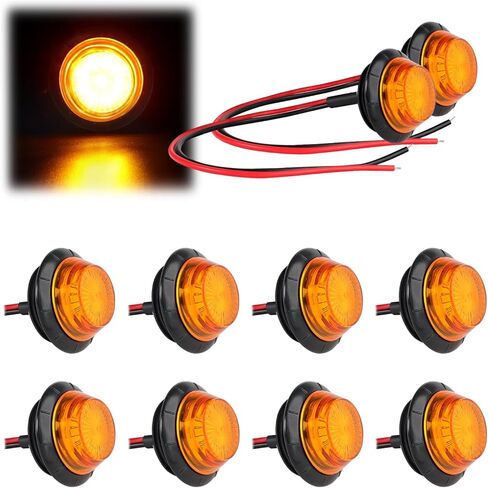 TMH 10 Pcs 1-1/4 Inch Amber LED Side Marker Lights Mini Round 9LED Side Clearance Indicator Lights Multi Voltage 12V/24V DC Waterproof for Trailer Truck Bus RV ATV in Saudi Arabia