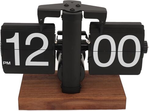 ساعة TeamSky Retro الرقمية القابلة للطي، ساعة مكتب صغيرة قابلة للطي من الخشب الحديث، ساعة تعمل بالبطارية الداخلية تعمل بالعتاد، ميكانيكية كلاسيكية، قاعدة من الجوز الأسود، لديكور المنزل والمكتب (أسود) in Kuwait