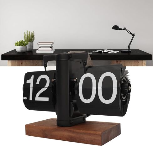 ساعة TeamSky Retro الرقمية القابلة للطي، ساعة مكتب صغيرة قابلة للطي من الخشب الحديث، ساعة تعمل بالبطارية الداخلية تعمل بالعتاد، ميكانيكية كلاسيكية، قاعدة من الجوز الأسود، لديكور المنزل والمكتب (أسود) in Kuwait