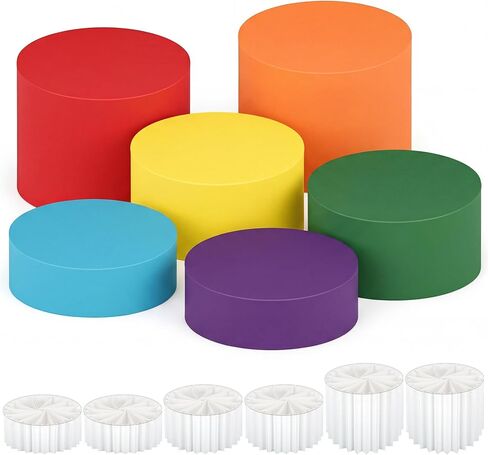 6 Pack Colorful Cake Cylinder Stand with Covers Acrylic & Cardboard Foldable Cake Stand Buffet Risers Catering Displays & Food Stands Heavy-duty Rainbow Color Riser Columns in Saudi Arabia