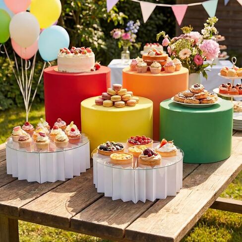 6 Pack Colorful Cake Cylinder Stand with Covers Acrylic & Cardboard Foldable Cake Stand Buffet Risers Catering Displays & Food Stands Heavy-duty Rainbow Color Riser Columns in Saudi Arabia