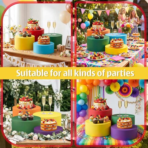 6 Pack Colorful Cake Cylinder Stand with Covers Acrylic & Cardboard Foldable Cake Stand Buffet Risers Catering Displays & Food Stands Heavy-duty Rainbow Color Riser Columns in Saudi Arabia