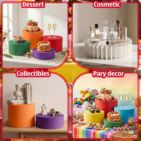 6 Pack Colorful Cake Cylinder Stand with Covers Acrylic & Cardboard Foldable Cake Stand Buffet Risers Catering Displays & Food Stands Heavy-duty Rainbow Color Riser Columns in Saudi Arabia