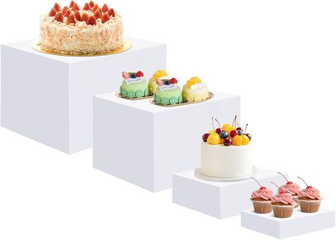 EI 8Pcs Acrylic Buffet Risers,High-end Classic Food Display Riser for Party,Catering,Jewelry Collectibles.White Heavy duty Dessert Table Display Set,Acrylic Cube Boxes Display Nesting Risers in Saudi Arabia