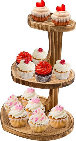 3 Tier Valentine's Day Heart Shaped Cake Stand Wooden Cupcake Stand Rustic Dessert Table Display for Birthday Wedding Baby Shower Party in Kuwait