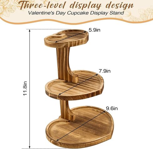 3 Tier Valentine's Day Heart Shaped Cake Stand Wooden Cupcake Stand Rustic Dessert Table Display for Birthday Wedding Baby Shower Party in Kuwait