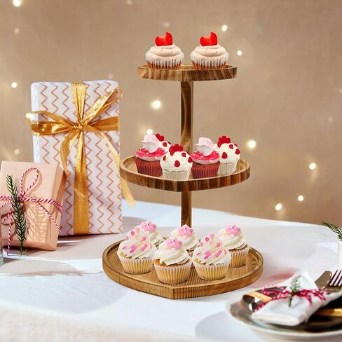 3 Tier Valentine's Day Heart Shaped Cake Stand Wooden Cupcake Stand Rustic Dessert Table Display for Birthday Wedding Baby Shower Party in Kuwait