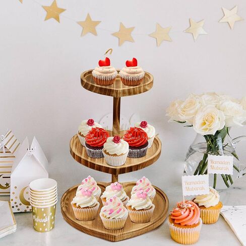 3 Tier Valentine's Day Heart Shaped Cake Stand Wooden Cupcake Stand Rustic Dessert Table Display for Birthday Wedding Baby Shower Party in Kuwait