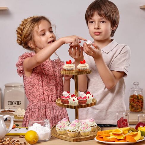 3 Tier Valentine's Day Heart Shaped Cake Stand Wooden Cupcake Stand Rustic Dessert Table Display for Birthday Wedding Baby Shower Party in Kuwait