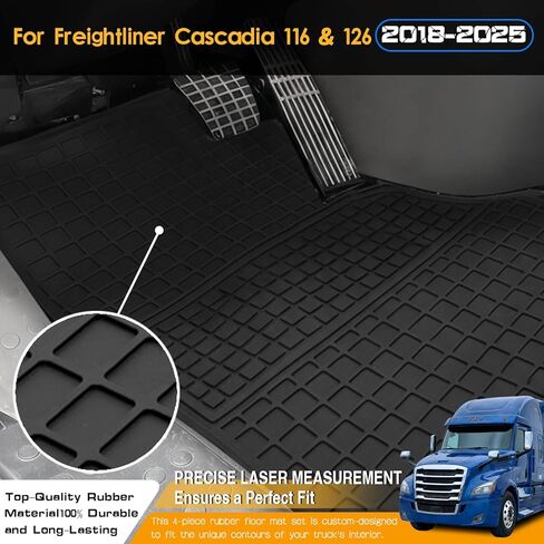 Floor Mats for Freightliner Cascadia 2018–2025 All-Weather Heavy Duty Rubber Waterproof Cascadia 126 Truck Floor Liners, Non-Slip, Easy to Clean, 4-Piece Set in Saudi Arabia