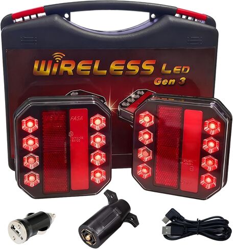 قطعتان من أضواء المقطورة اللاسلكية المغناطيسية، ضوء مقطورة LED قابل لإعادة الشحن لشاحنة القطر، مجموعة مصابيح سحب ذيل مقاومة للماء لقافلة قارب التخييم RV، توقف تشغيل إشارة الانعطاف المحمولة (أحمر) in Saudi Arabia