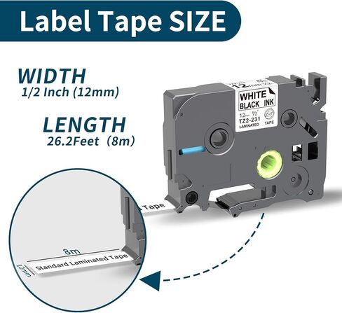 استبدل شريط Brother Label Maker TZe-231 المتوافق مع شريط Brother P Touch Label Tape Tz Tape 12 مم 0.47 مغلف أبيض سهل التقشير، PT-D210 D220 H110 1280 D610BT عبوات 1/2 بوصة × 8 متر، 4 عبوات in Kuwait