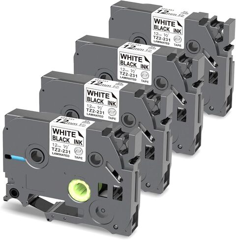استبدل شريط Brother Label Maker TZe-231 المتوافق مع شريط Brother P Touch Label Tape Tz Tape 12 مم 0.47 مغلف أبيض سهل التقشير، PT-D210 D220 H110 1280 D610BT عبوات 1/2 بوصة × 8 متر، 4 عبوات in Kuwait