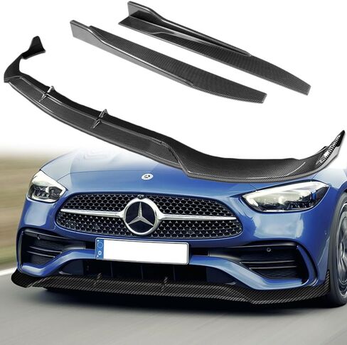 Q1-TECH, 5-Piece Front Bumper Lip + Side Skirt Rocker Winglet Canard Diffuser Wing Compatible with 2022-2025 Mercedes-Benz C-Class W206 C43 / C300, Front Lip Body Spoiler Splitter (Painted Black) in Saudi Arabia