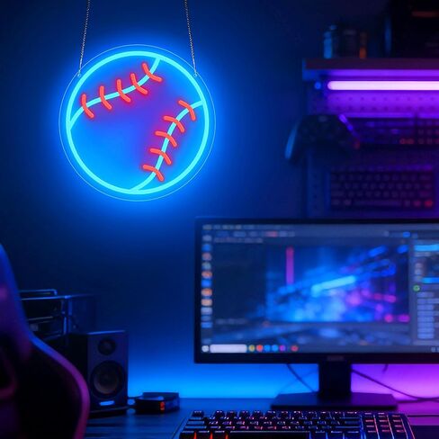 لافتات البيسبول النيون لديكور الحائط، علامة ضوء النيون الرياضية LED لغرفة النوم وغرفة النوم وديكور متجر الكهف، هدايا فريدة للأطفال الرجال والأولاد 8-12، ملحقات مشجعي البيسبول في السكن الجامعي in Kuwait