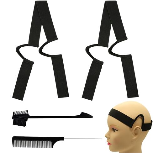 2Pcs Black Double-Sided Velvet C-Shaped Ear Painless Wig with Two Sideburn Hair Combs, Soft Painless Wig Band with Ear Cut Outs Tools, Comfortable Earless Melting Band Supplies in Saudi Arabia