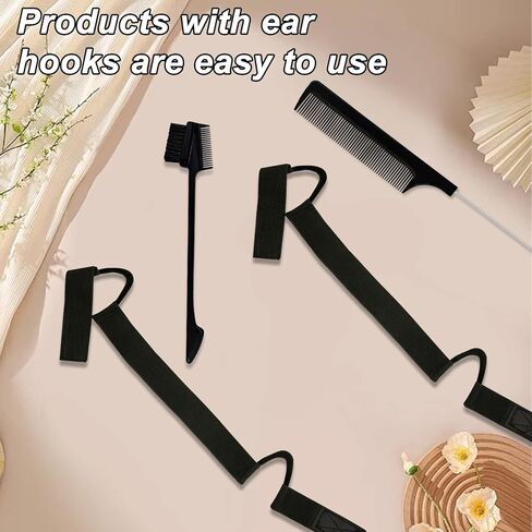 2Pcs Black Double-Sided Velvet C-Shaped Ear Painless Wig with Two Sideburn Hair Combs, Soft Painless Wig Band with Ear Cut Outs Tools, Comfortable Earless Melting Band Supplies in Saudi Arabia