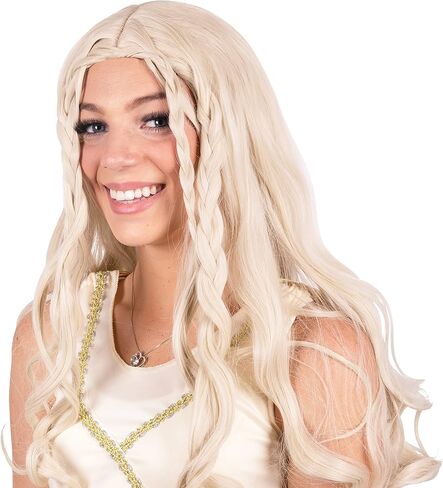 شعر مستعار ملكة التنين من عصر النهضة للنساء - شعر مستعار طويل خيالي للنساء - شعر صناعي أشقر لأم التنانين - ملابس تنكرية شعر مستعار مضحك لإمبراطورة التنين in Kuwait